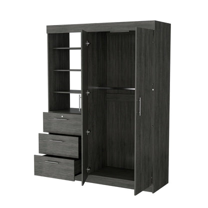 79" Gray Wood Two Door Three Drawer Combo Dresser