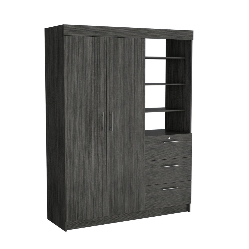 79" Gray Wood Two Door Three Drawer Combo Dresser