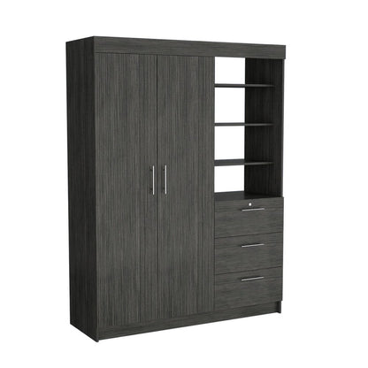 79" Gray Wood Two Door Three Drawer Combo Dresser