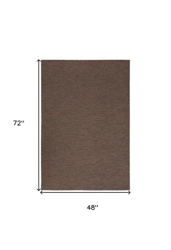 4' X 6' Brown Geometric Power Loom Non Skid Area Rug