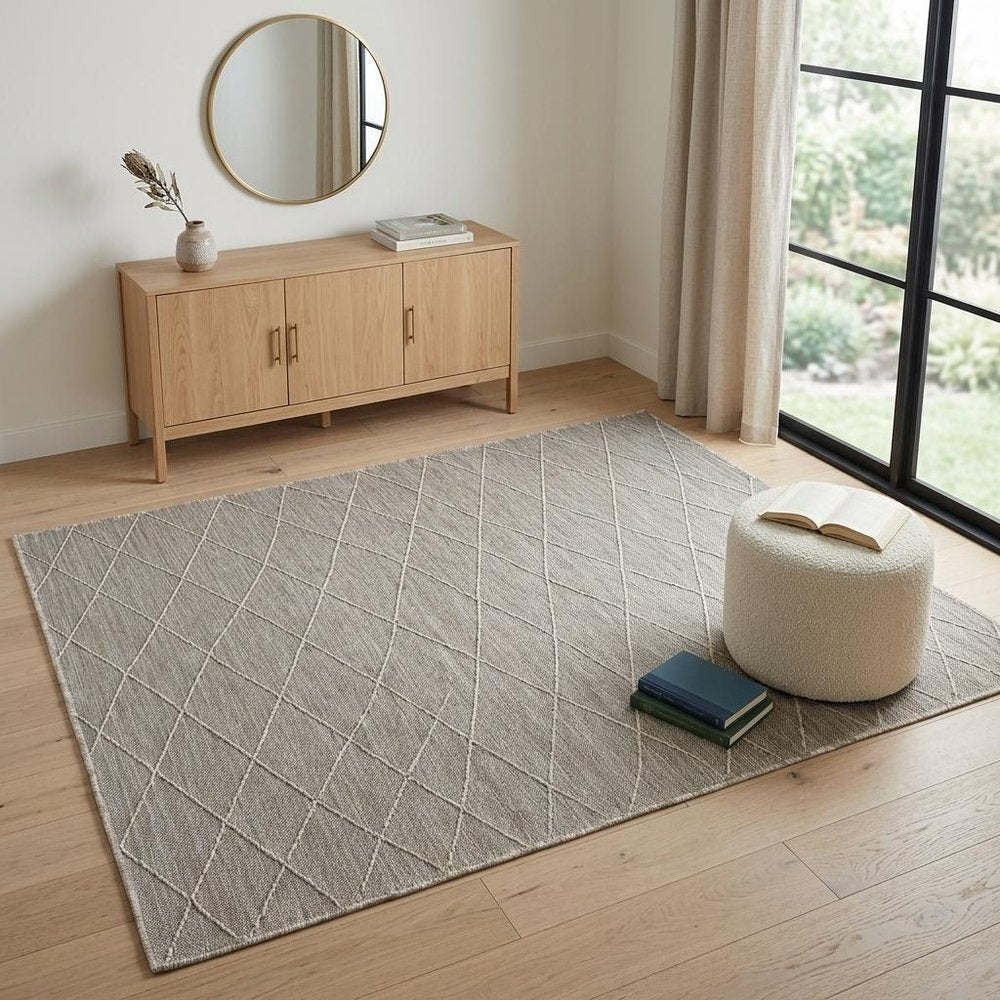 4' X 6' Gray Geometric Power Loom Non Skid Area Rug