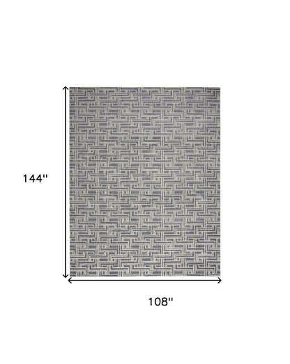 9' X 12' Blue Geometric Distressed Area Rug