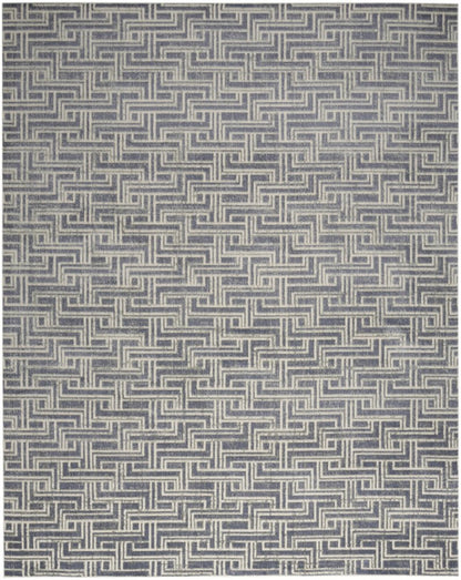9' X 12' Blue Geometric Distressed Area Rug