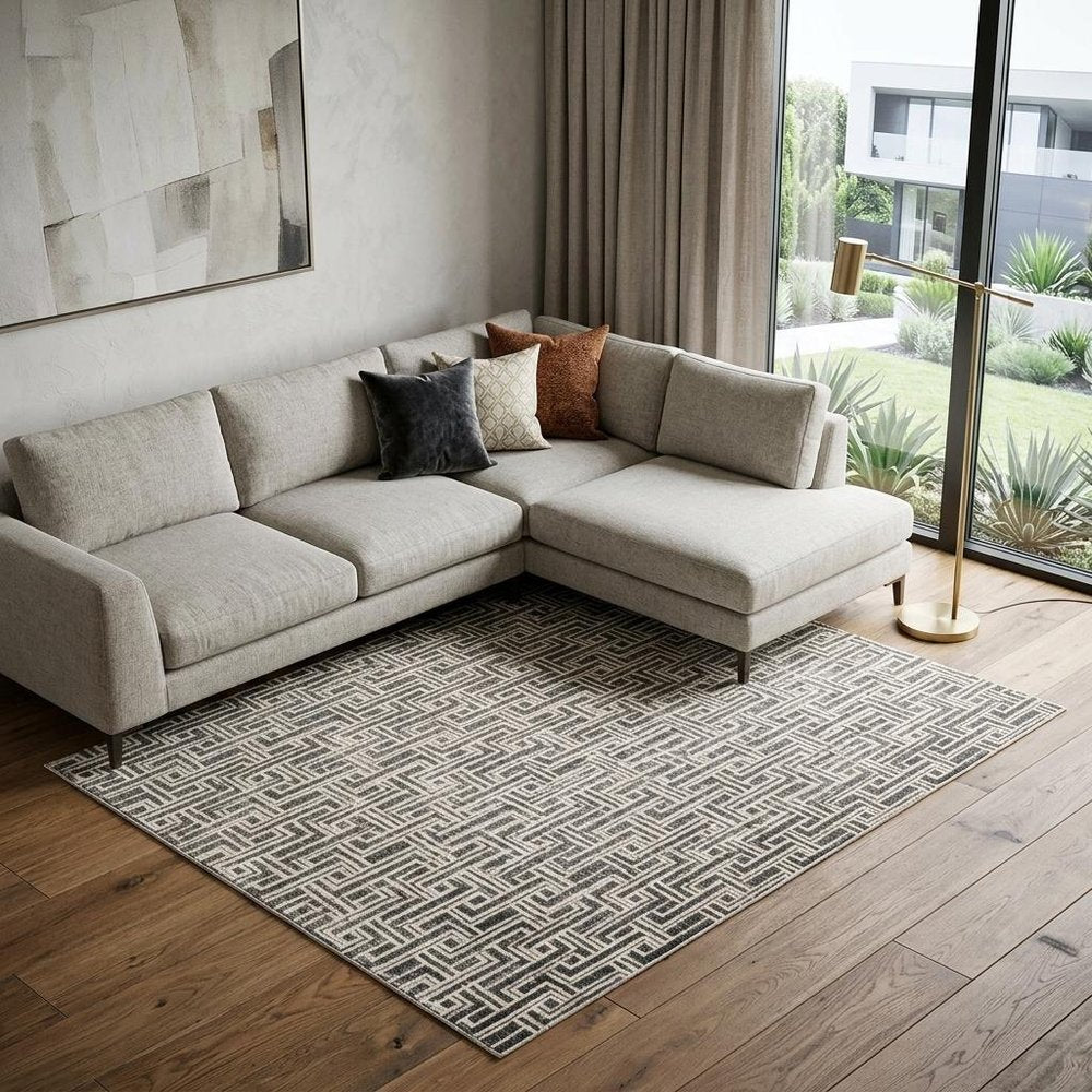 9' X 12' Gray Geometric Distressed Area Rug