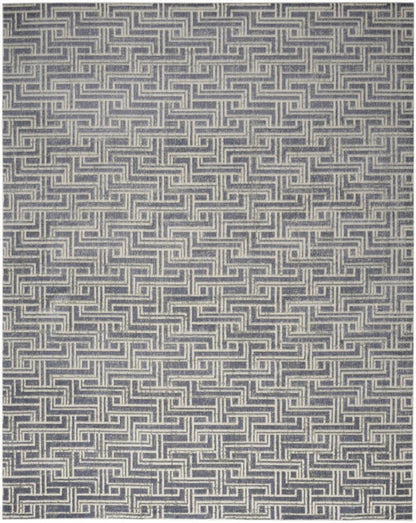 8' X 10' Blue Geometric Distressed Area Rug