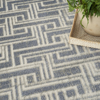 8' X 10' Blue Geometric Distressed Area Rug