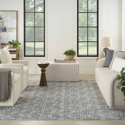 8' X 10' Blue Geometric Distressed Area Rug