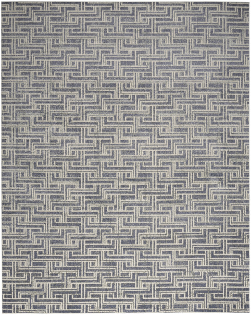 5' X 7' Blue Geometric Distressed Area Rug