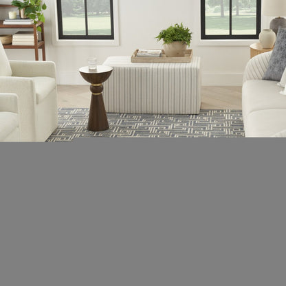 5' X 7' Blue Geometric Distressed Area Rug
