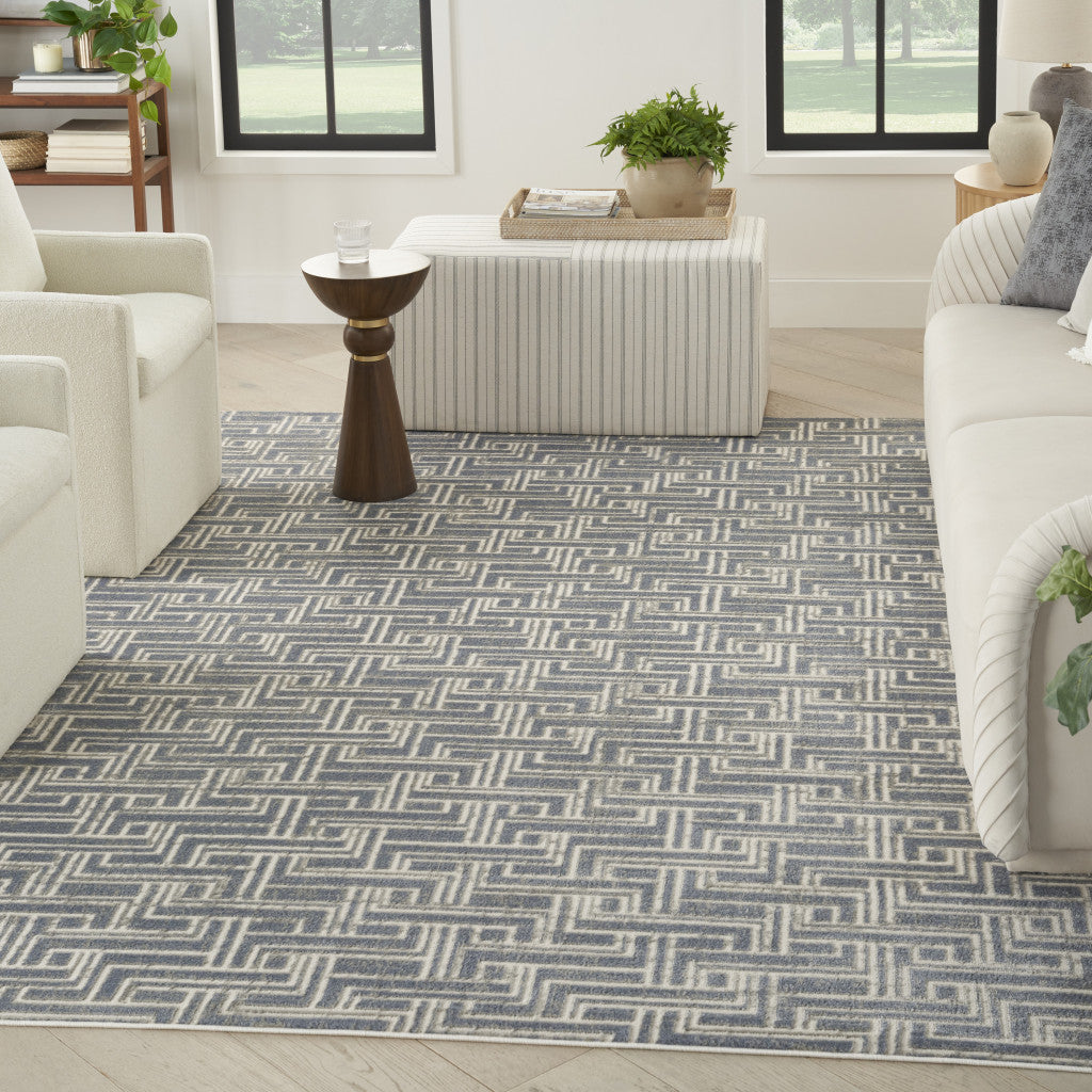 5' X 7' Blue Geometric Distressed Area Rug