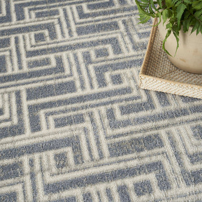 5' X 7' Blue Geometric Distressed Area Rug