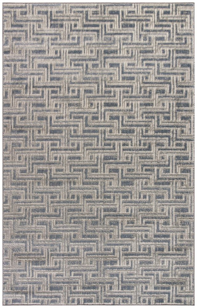 4' X 6' Blue Geometric Distressed Area Rug