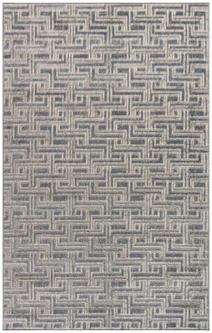 4' X 6' Blue Geometric Distressed Area Rug