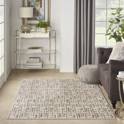 4' X 6' Brown Geometric Distressed Area Rug