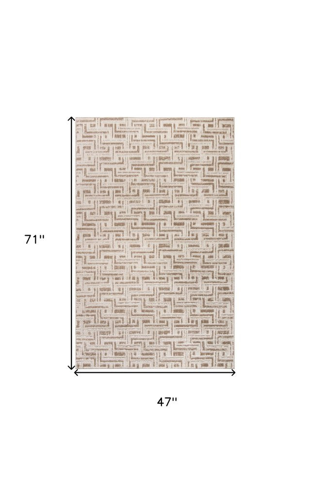 4' X 6' Brown Geometric Distressed Area Rug