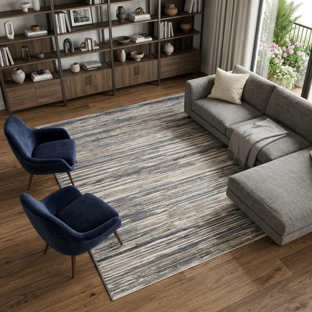 8' X 10' Cream Abstract Distressed Area Rug