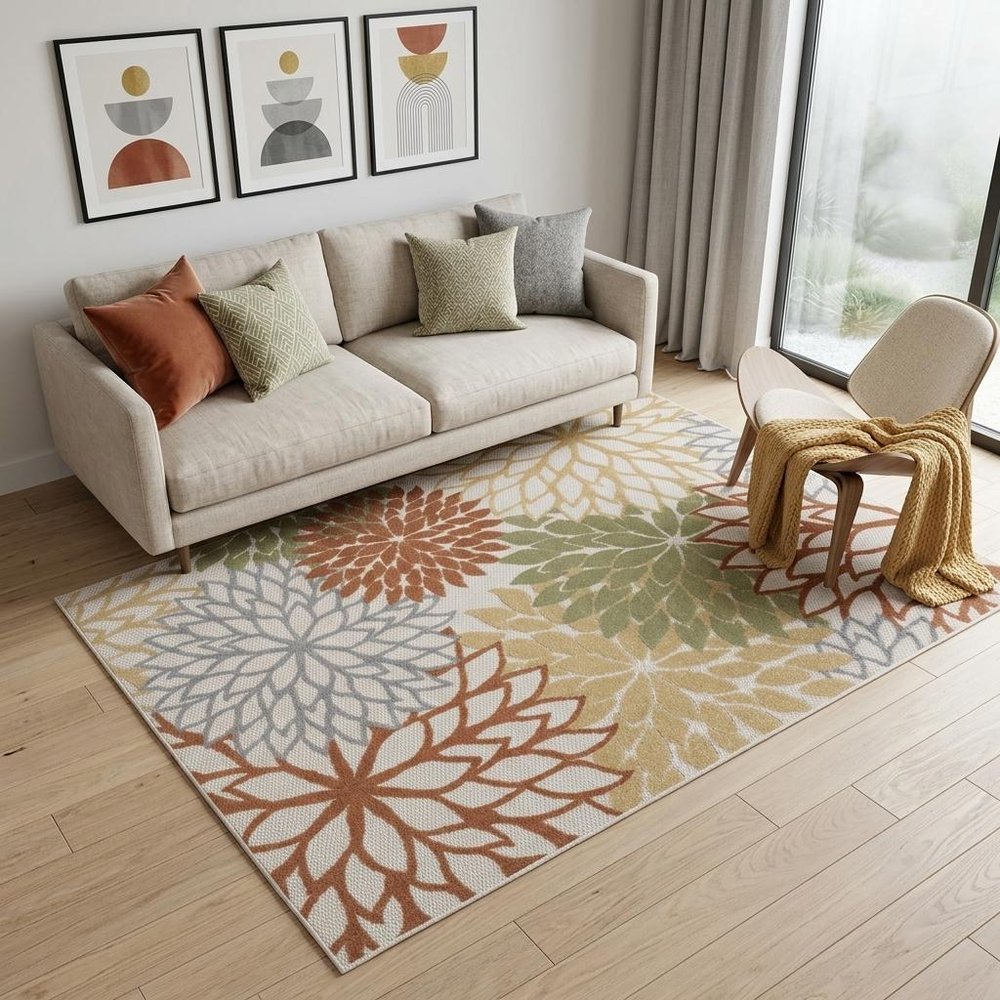 5' X 7' Cream Abstract Distressed Area Rug
