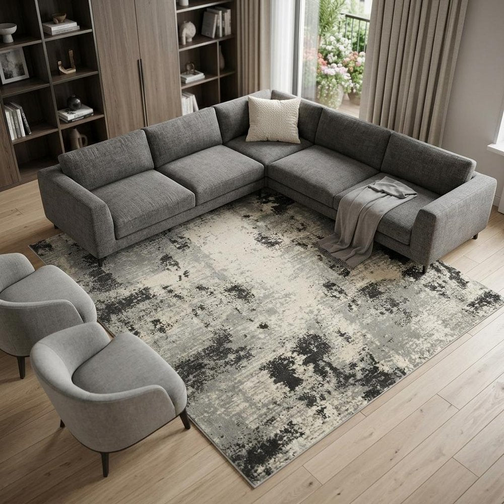 8' X 10' Cream Abstract Area Rug
