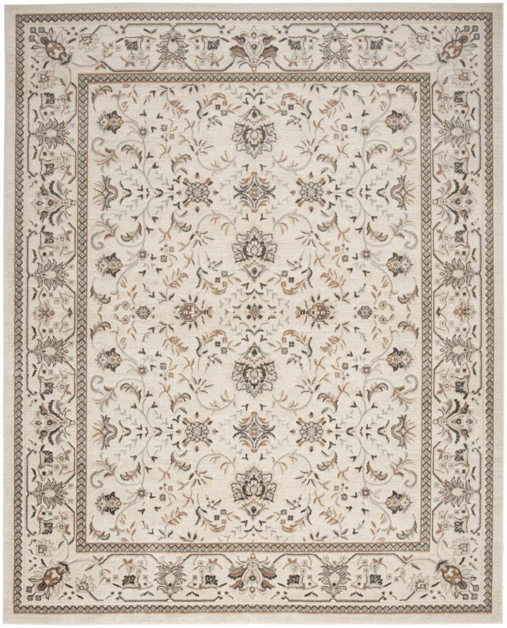 9' X 12' Cream Floral Distressed Area Rug