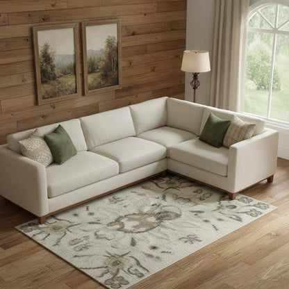 9' X 12' Cream Floral Distressed Area Rug