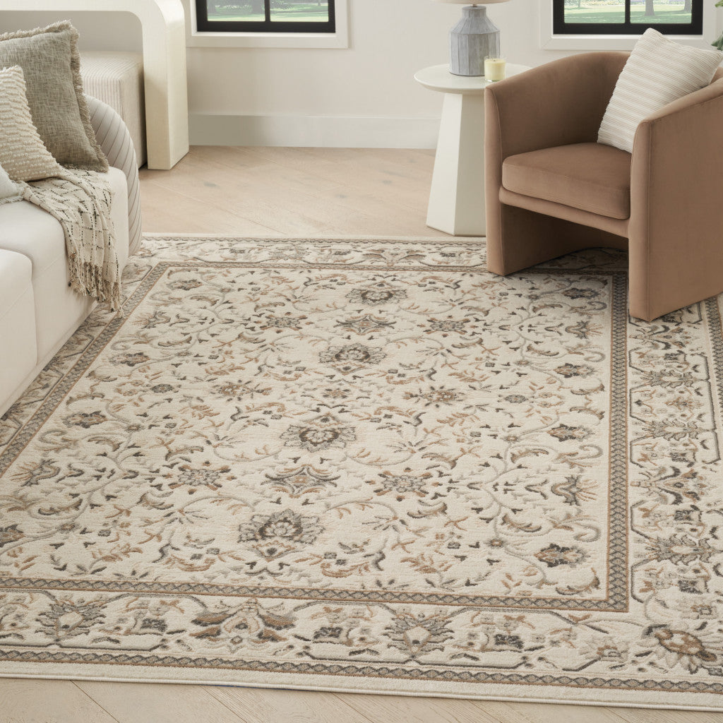 9' X 12' Cream Floral Distressed Area Rug