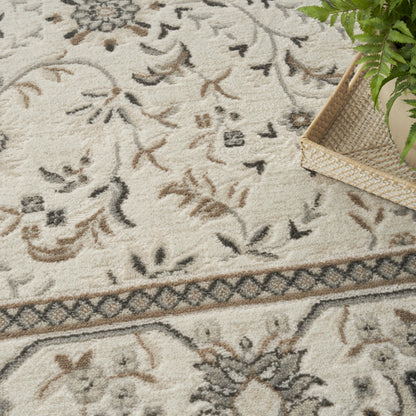 9' X 12' Cream Floral Distressed Area Rug