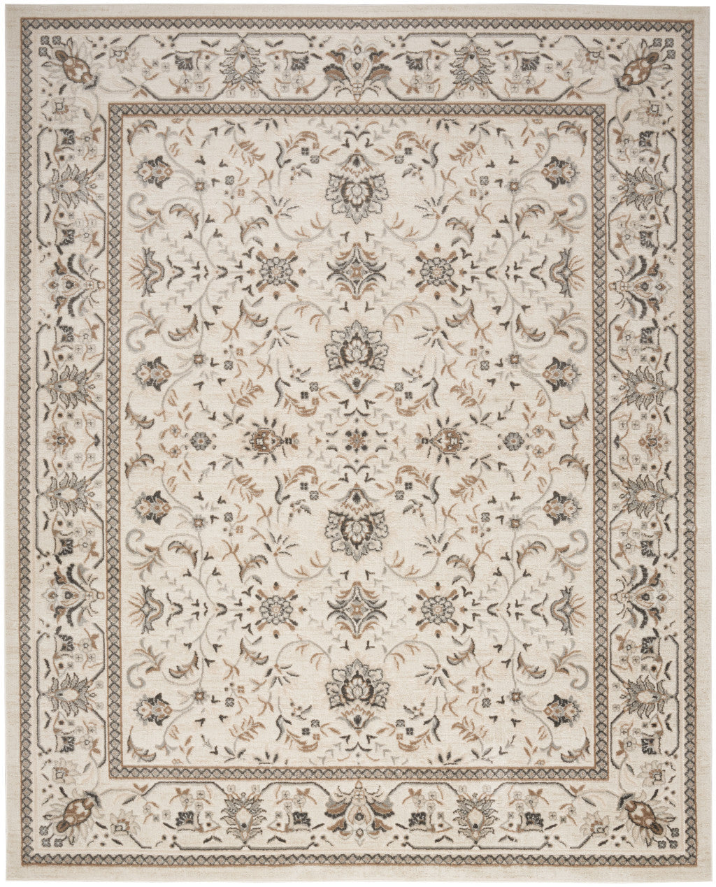 9' X 12' Cream Floral Distressed Area Rug