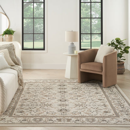 9' X 12' Cream Floral Distressed Area Rug