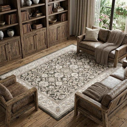 9' X 12' Gray Floral Distressed Area Rug