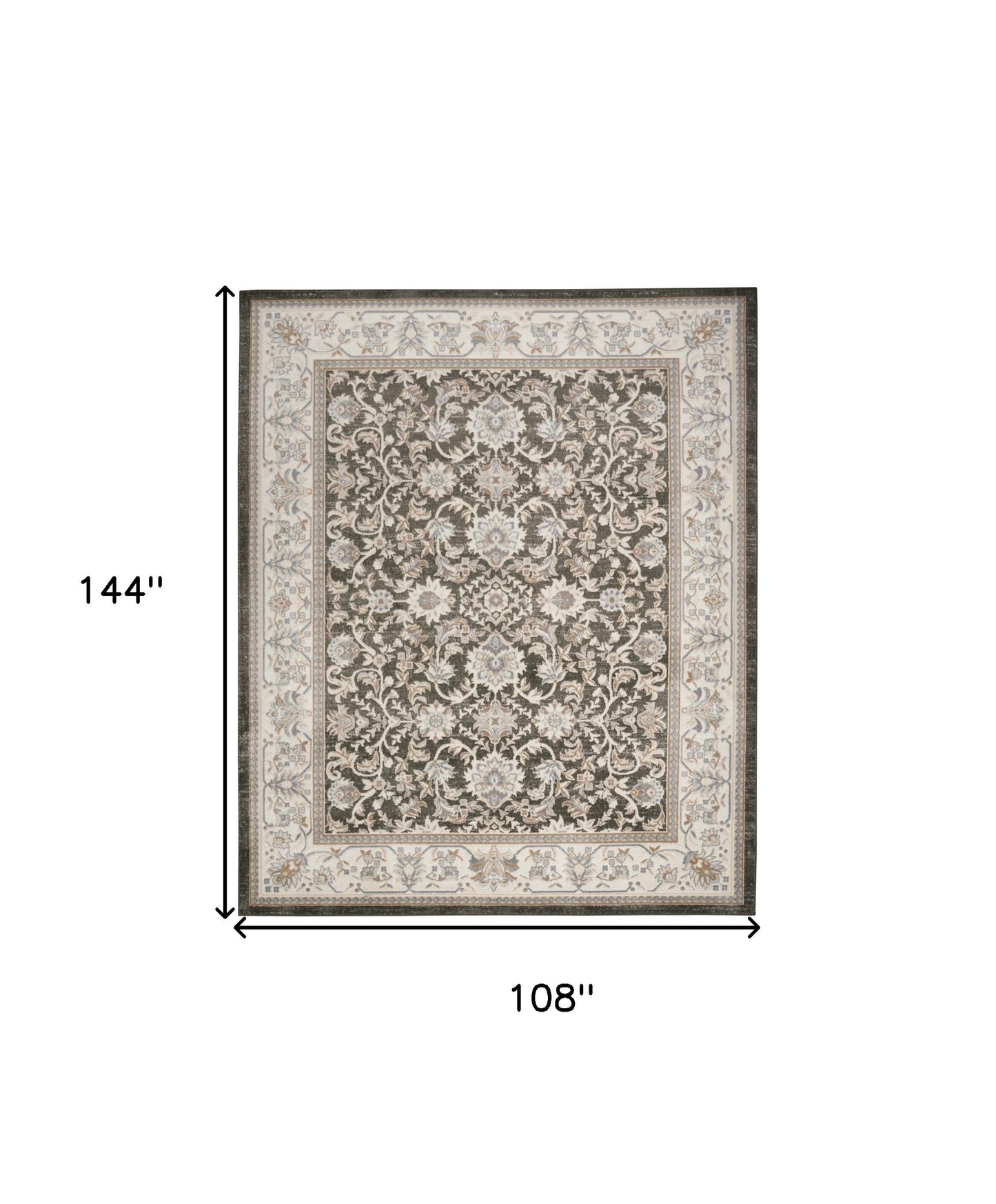 9' X 12' Gray Floral Distressed Area Rug