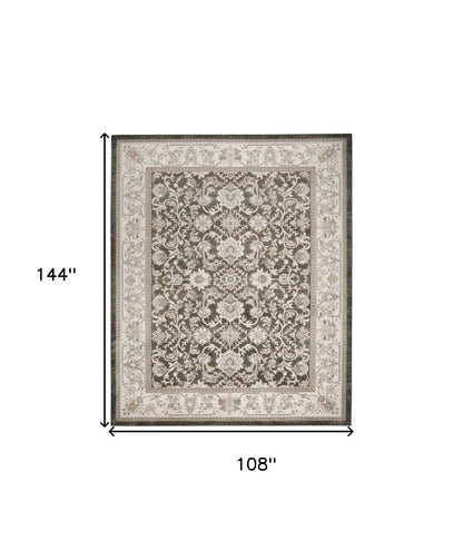 9' X 12' Gray Floral Distressed Area Rug