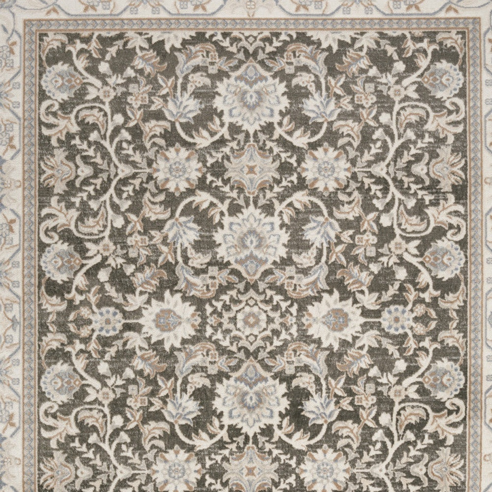 9' X 12' Gray Floral Distressed Area Rug