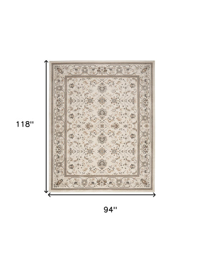 8' X 10' Cream Floral Distressed Area Rug