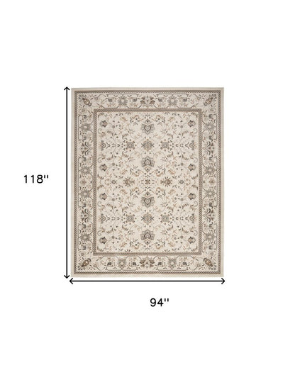 8' X 10' Cream Floral Distressed Area Rug