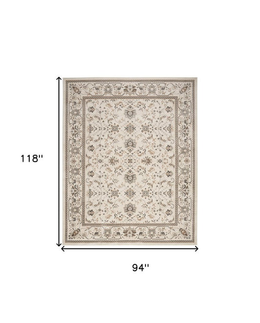 8' X 10' Cream Floral Distressed Area Rug