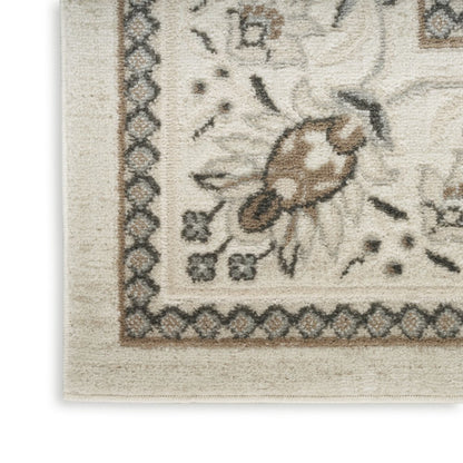 5' X 7' Cream Floral Distressed Area Rug