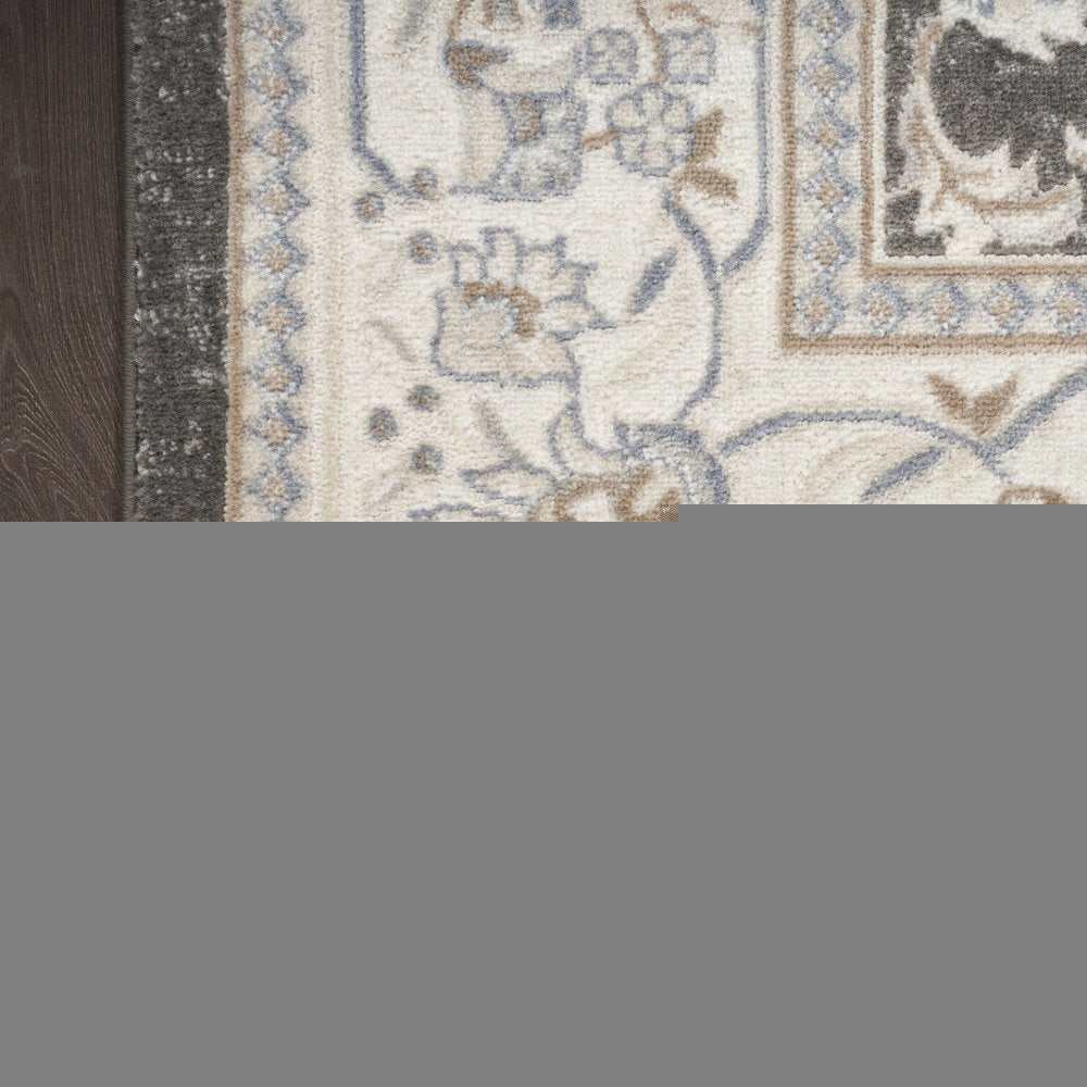 5' X 7' Gray Floral Distressed Area Rug
