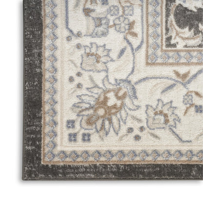 5' X 7' Gray Floral Distressed Area Rug