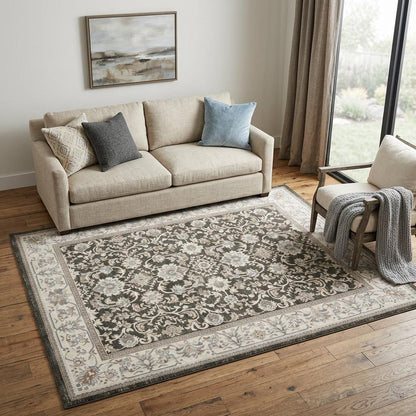 5' X 7' Gray Floral Distressed Area Rug