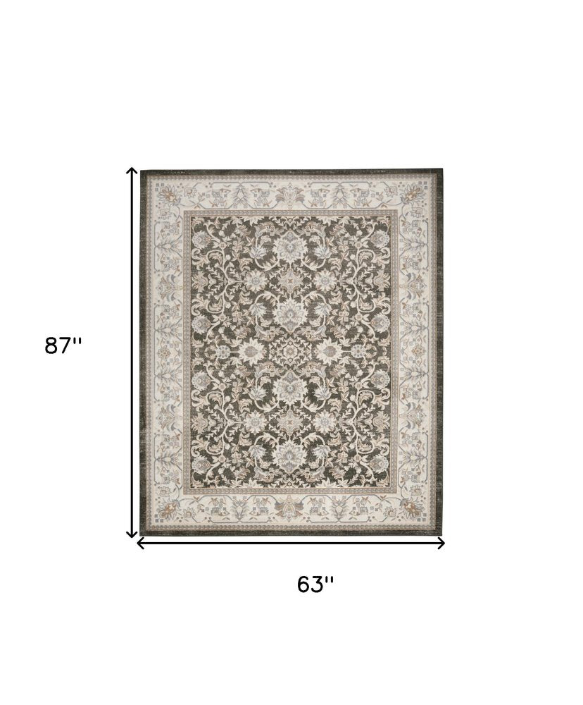 5' X 7' Gray Floral Distressed Area Rug