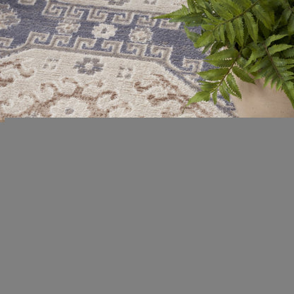 9' X 12' Blue Geometric Distressed Area Rug