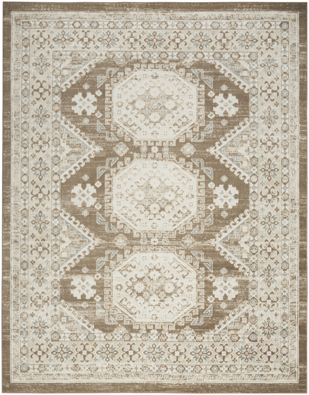 9' X 12' Brown Geometric Distressed Area Rug