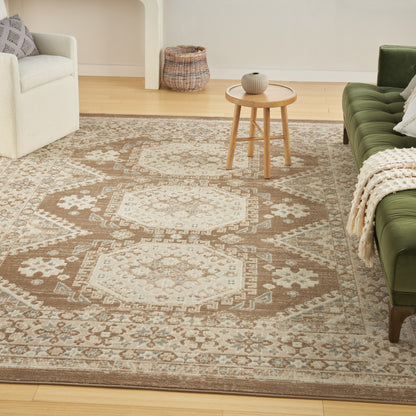 9' X 12' Brown Geometric Distressed Area Rug