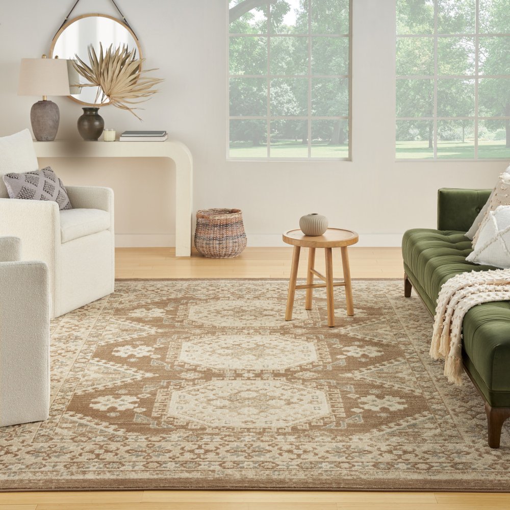 9' X 12' Brown Geometric Distressed Area Rug