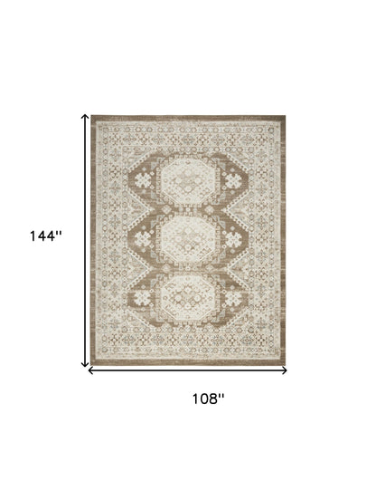 9' X 12' Brown Geometric Distressed Area Rug