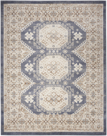 8' X 10' Blue Geometric Distressed Area Rug