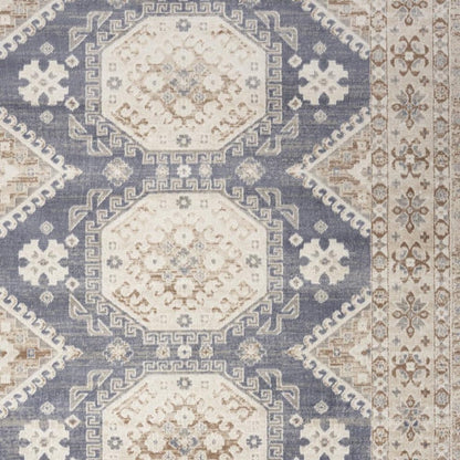 8' X 10' Blue Geometric Distressed Area Rug