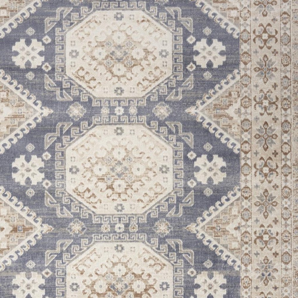 8' X 10' Blue Geometric Distressed Area Rug