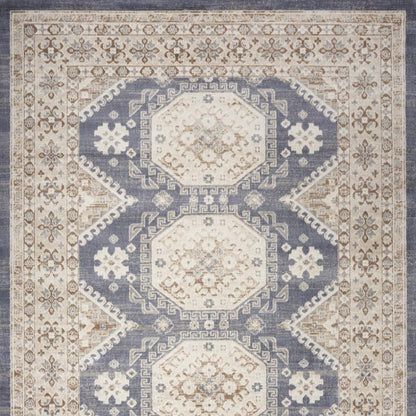 8' X 10' Blue Geometric Distressed Area Rug