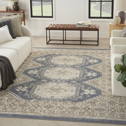 8' X 10' Blue Geometric Distressed Area Rug